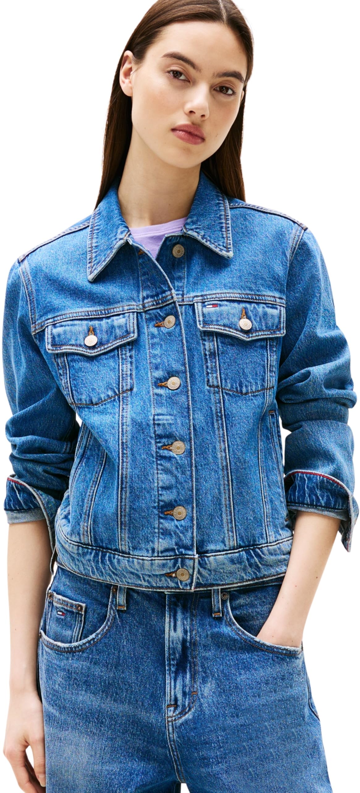 Tommy Jeans Cazadora vaquera Mujer Classic Trucker con bolsillos en el pecho, Azul (Denim Medium), S