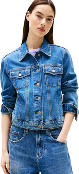 Tommy Jeans Cazadora vaquera Mujer Classic Trucker con bolsillos en el pecho, Azul (Denim Medium), S