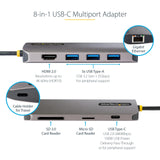 StarTech.com Adaptador Multipuertos USB C de Vídeo 4K a 60Hz, con Hub de 3 Puertos USB-A de 5Gbps, Entrega de Alimentación USB de 100W, Red Ethernet, SD/microSD, Cable de 30cm (115B-USBC-MULTIPORT)
