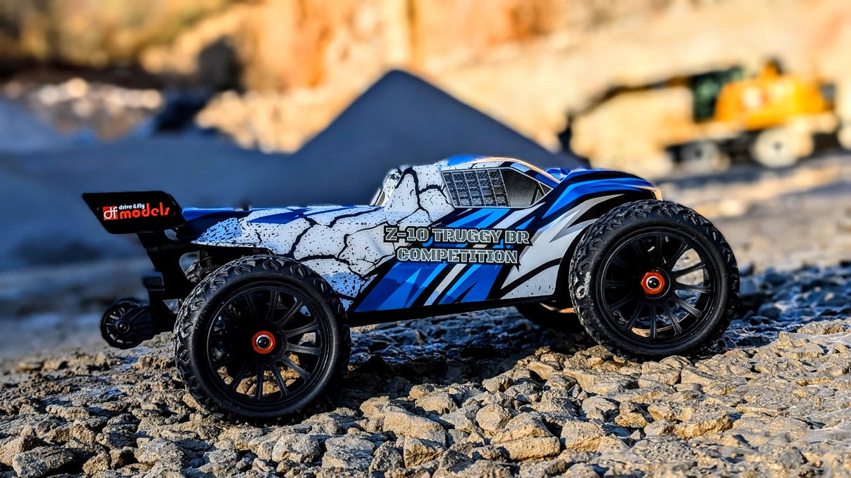 DF Models Z-10 Competition Truggy BR Brushed RTR (L x A x A 50 x 36 x 23 cm, Aprox. 3600 g, Escala 1:10XL, hasta 40 km/h, a Partir de 14 años, Incluye batería y Cable de Carga USB, Coche teledirigido