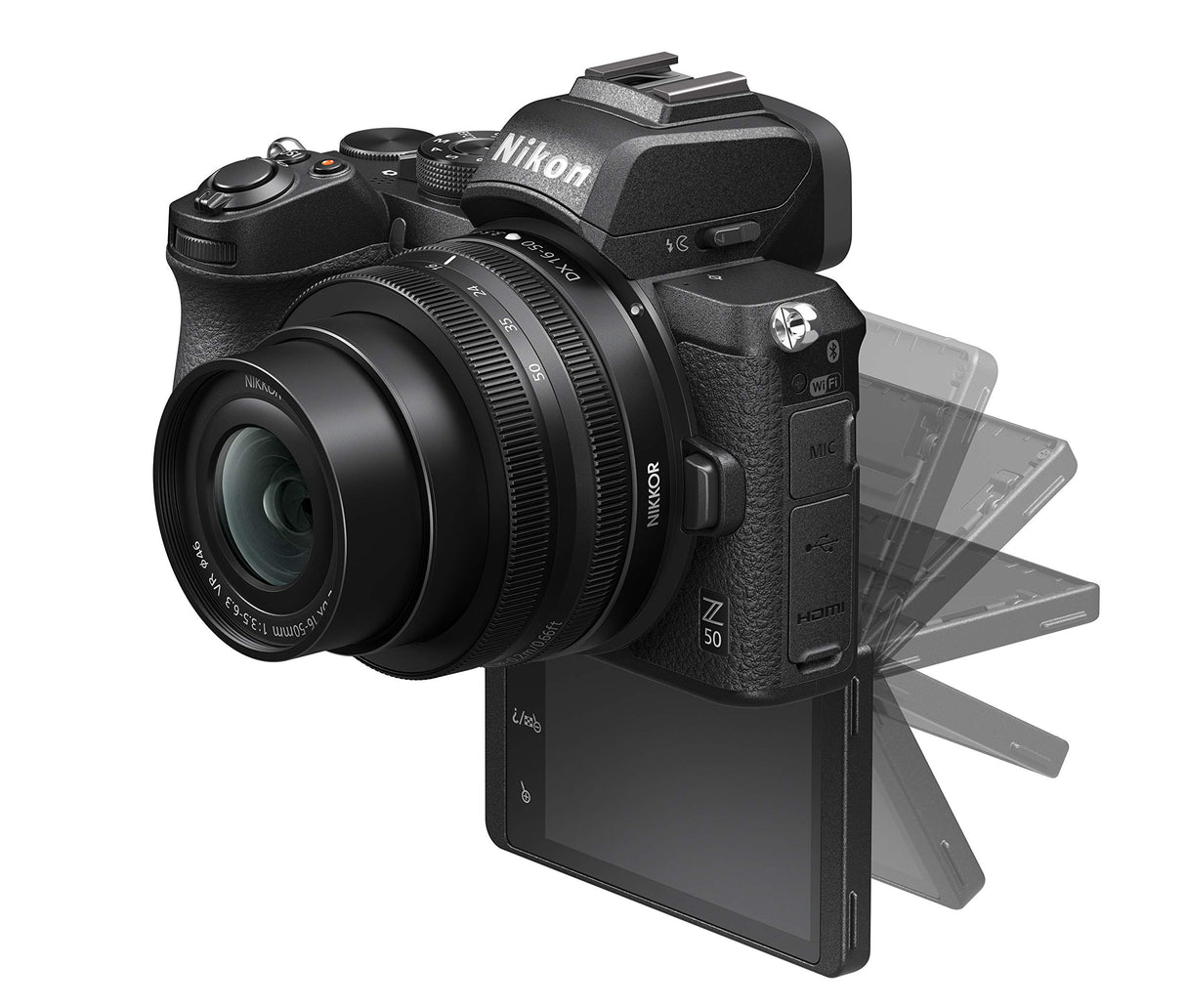 Nikon Z50 - Cámara DX Mirrorless, 11 FPS, Vídeo 4K, Pantalla Táctil abatible, Kit Cuerpo con Objetivo 16-50 DX VR, Color Negro