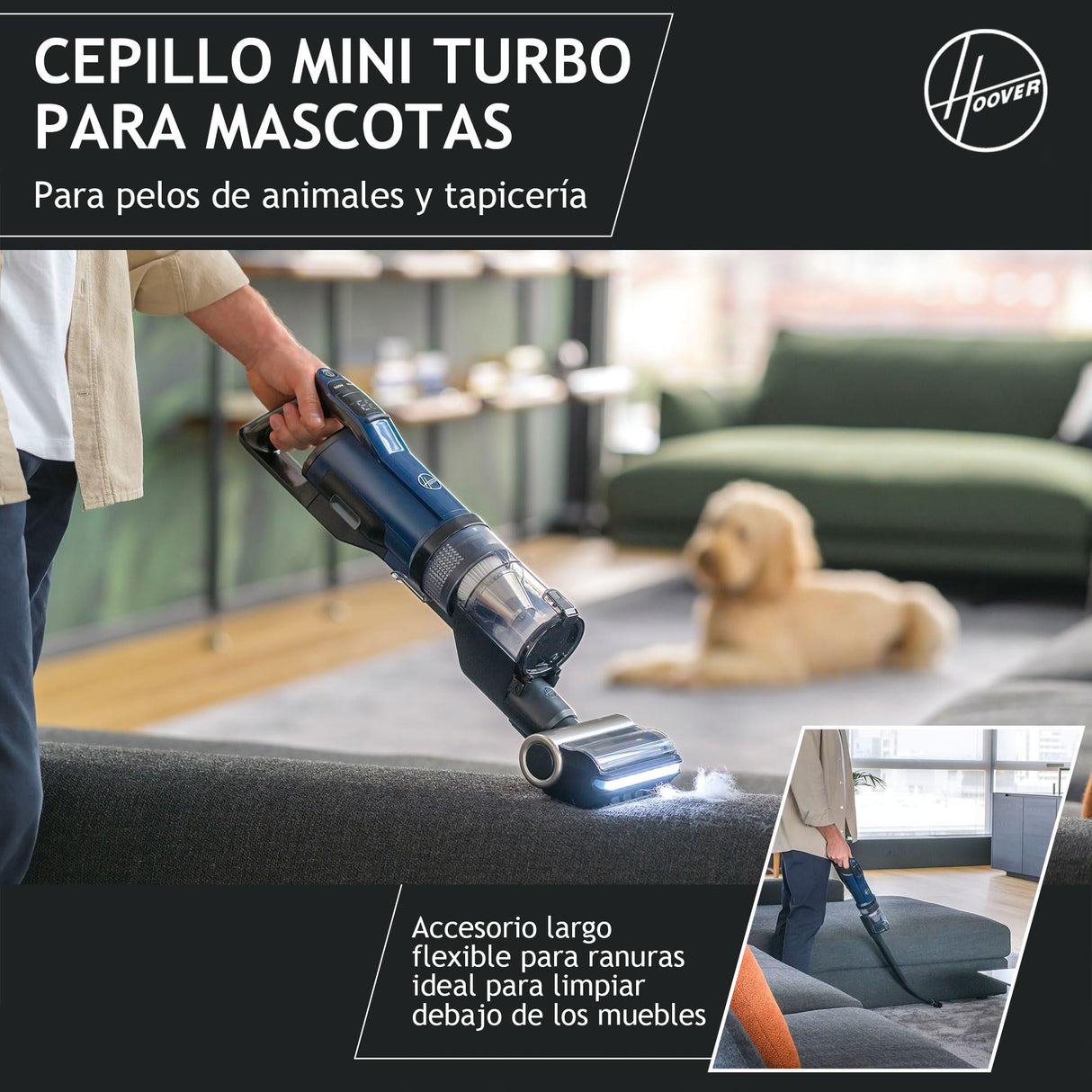 Hoover Aspiradora Escoba Sin Cable Potente con Corner Genie™ para Limpiar Todos los rincones, Accesorio para Mascotas, Cepillo Anti-Enredos, Luces LED, 2 Baterías [HFX]