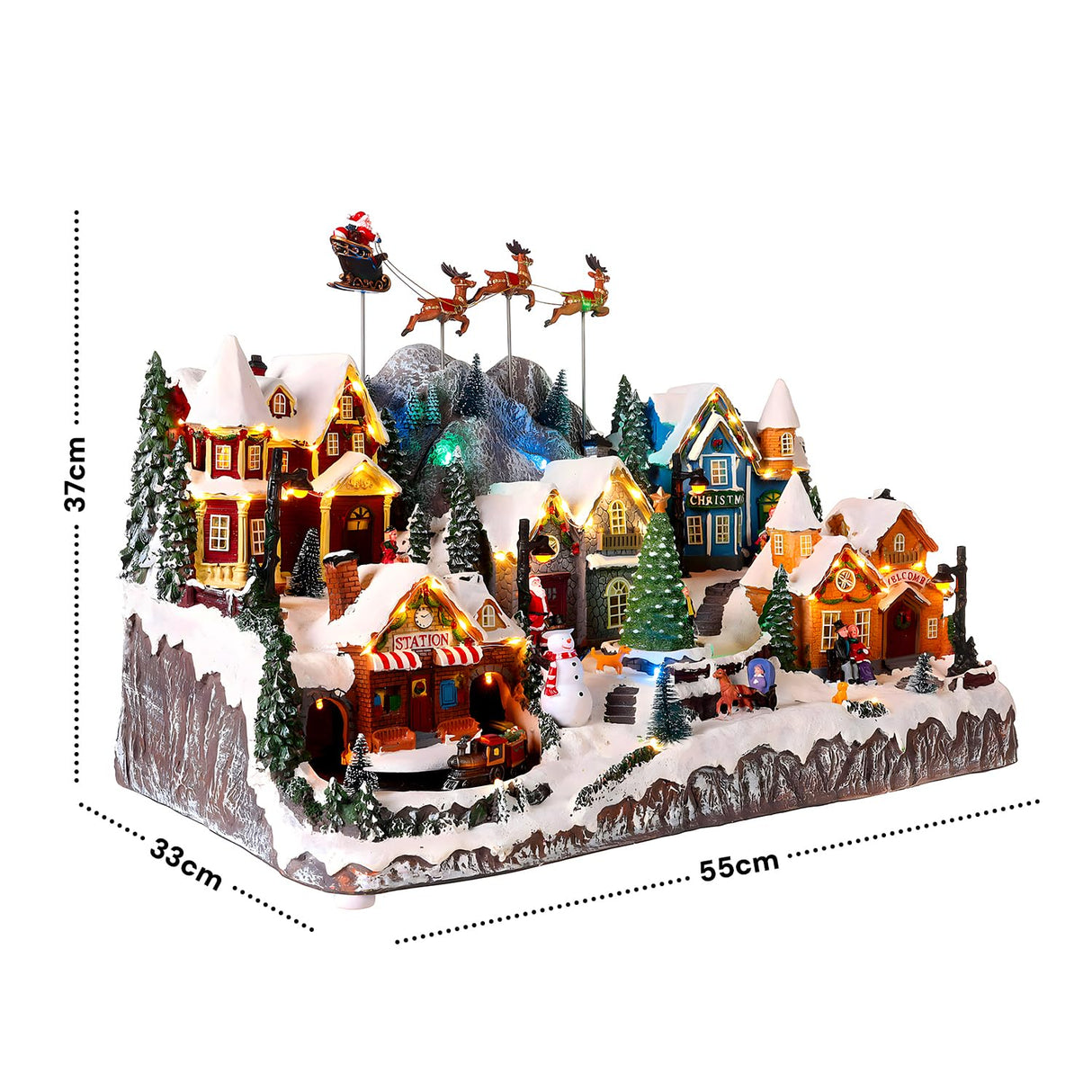 Avilia Pueblo de Navidad en Movimiento con música y Luces LED 37 x 55 x 33 cm – Fabricado con Materiales Resistentes y es Ideal para Decorar tu casa en Las Fiestas navideñas