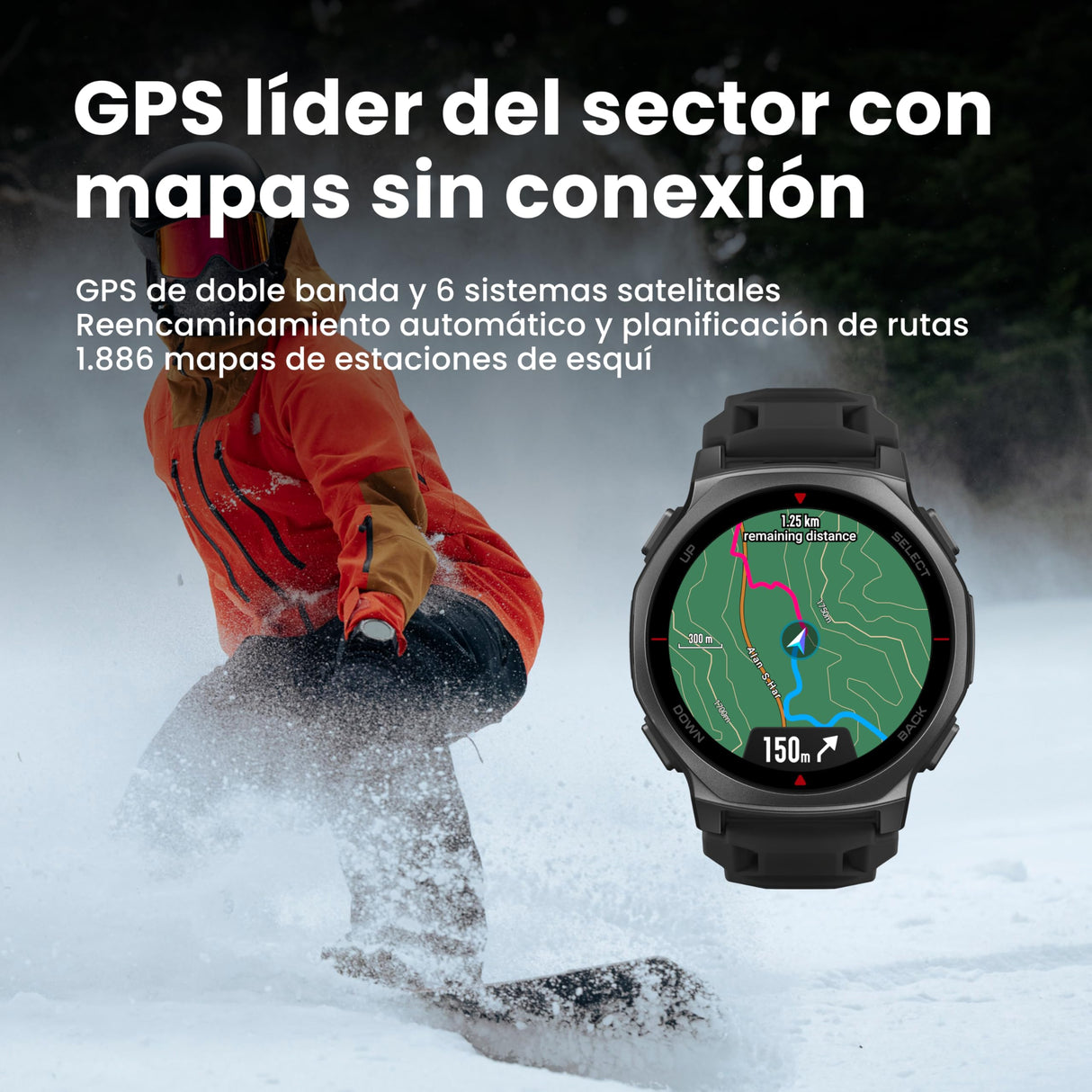 Amazfit T-Rex 3 Pro Reloj Inteligente Outdoor 44mm – Pantalla AMOLED Zafiro, Linterna, Bisel de Titanio, GPS Doble Banda, Mapas Offline, 17 Días Batería, 180+ Modos Deportivos, para Android iPhone