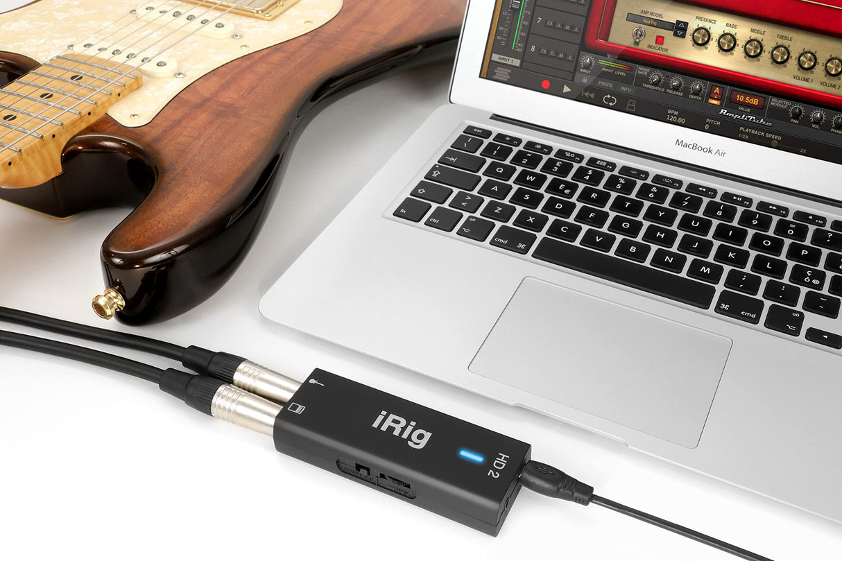 IK Multimedia iRig HD 2 - Interfaz audio, Sonido Profesional de 96kHz, funciones listas para escenario, rockea en todas partes con tu iPhone, iPad o Mac/PC - Negro