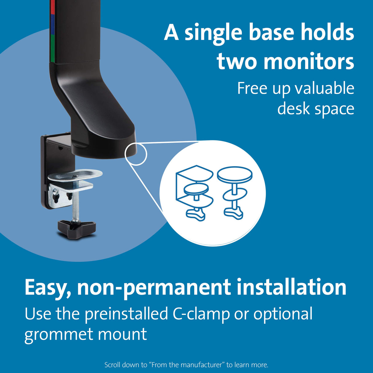 Kensington Brazo SmartFit para un Monitor con Placa VESA - Brazo de Ahorro de Espacio para Dos Monitores Pequeño con Configuración de Altura Ajustable, Negro (K55513WW)