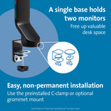 Kensington Brazo SmartFit para un Monitor con Placa VESA - Brazo de Ahorro de Espacio para Dos Monitores Pequeño con Configuración de Altura Ajustable, Negro (K55513WW)