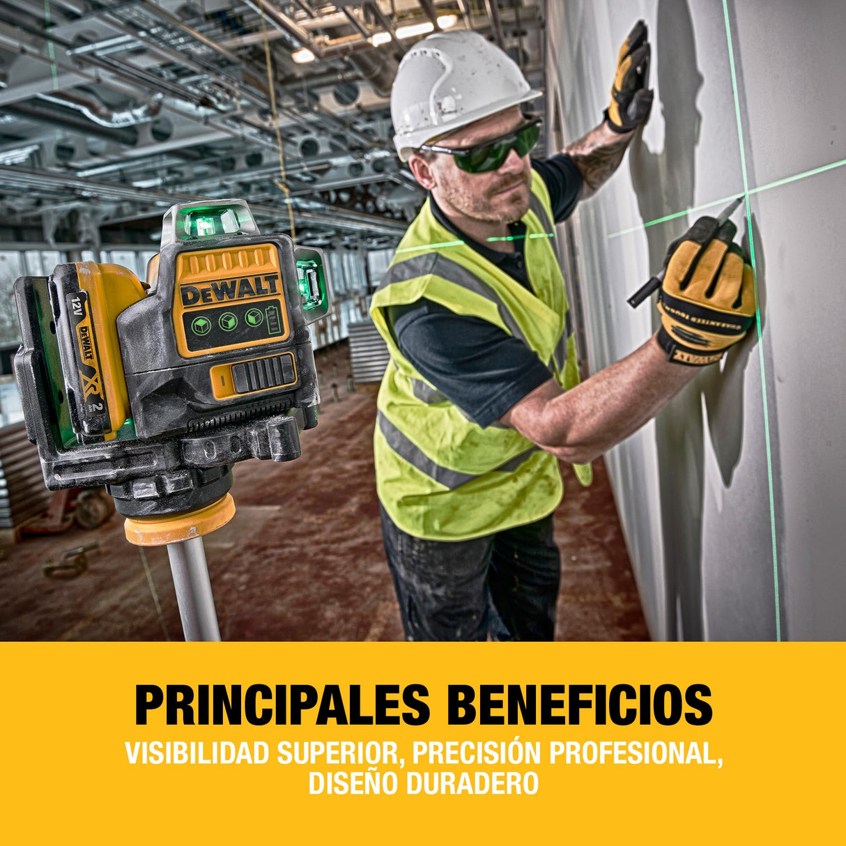 DEWALT Nivel Láser de Línea Cruzada Verde, 12V XR, 3x 360º con batería 2Ah, DCE089D1G-QW