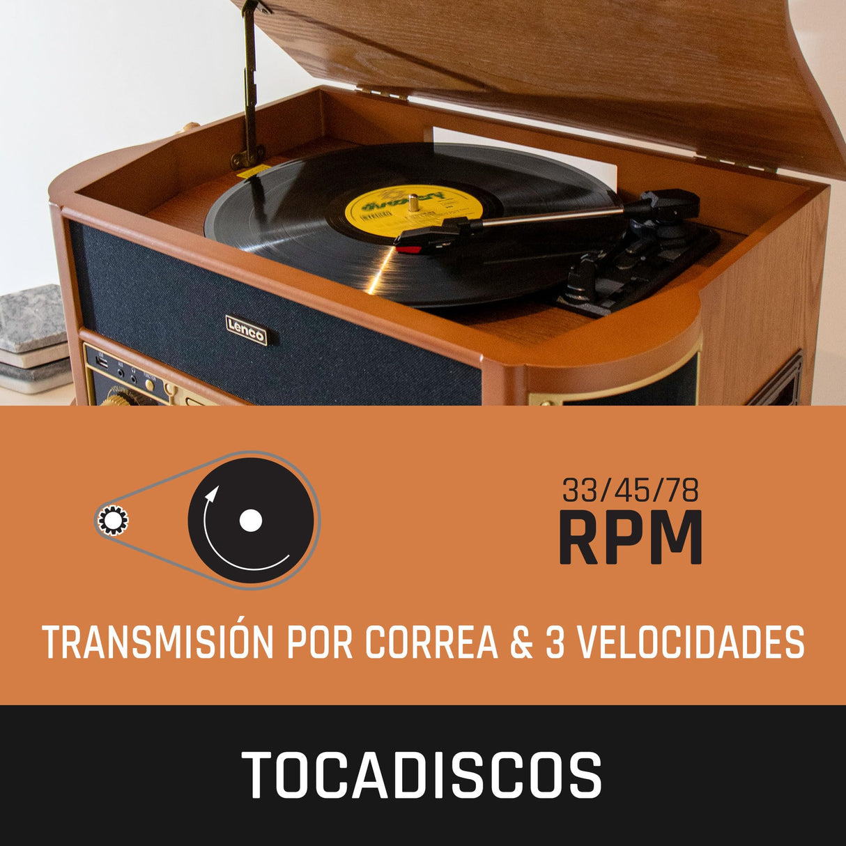 Lenco TCD-2551 Tocadiscos para Discos - Bluetooth Tocadiscos con Altavoz - Reproductor de CD - Pletina de Casete - 3 velocidades - Transmisión por Correa - 2 x 5 vatios - Madera