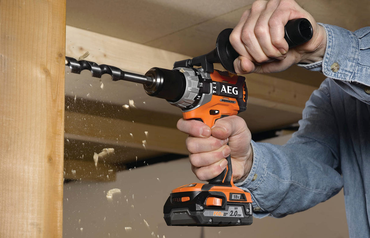 AEG - Taladro Percutor Compacto PRO18V Brushless - Modos Atornillado y Perforación, y 2 Velocidades - Se Entrega con 2 Baterías 2,0Ah Li-ion, 1 Cargador y 1 Maletín - BSB18C2BL-202C