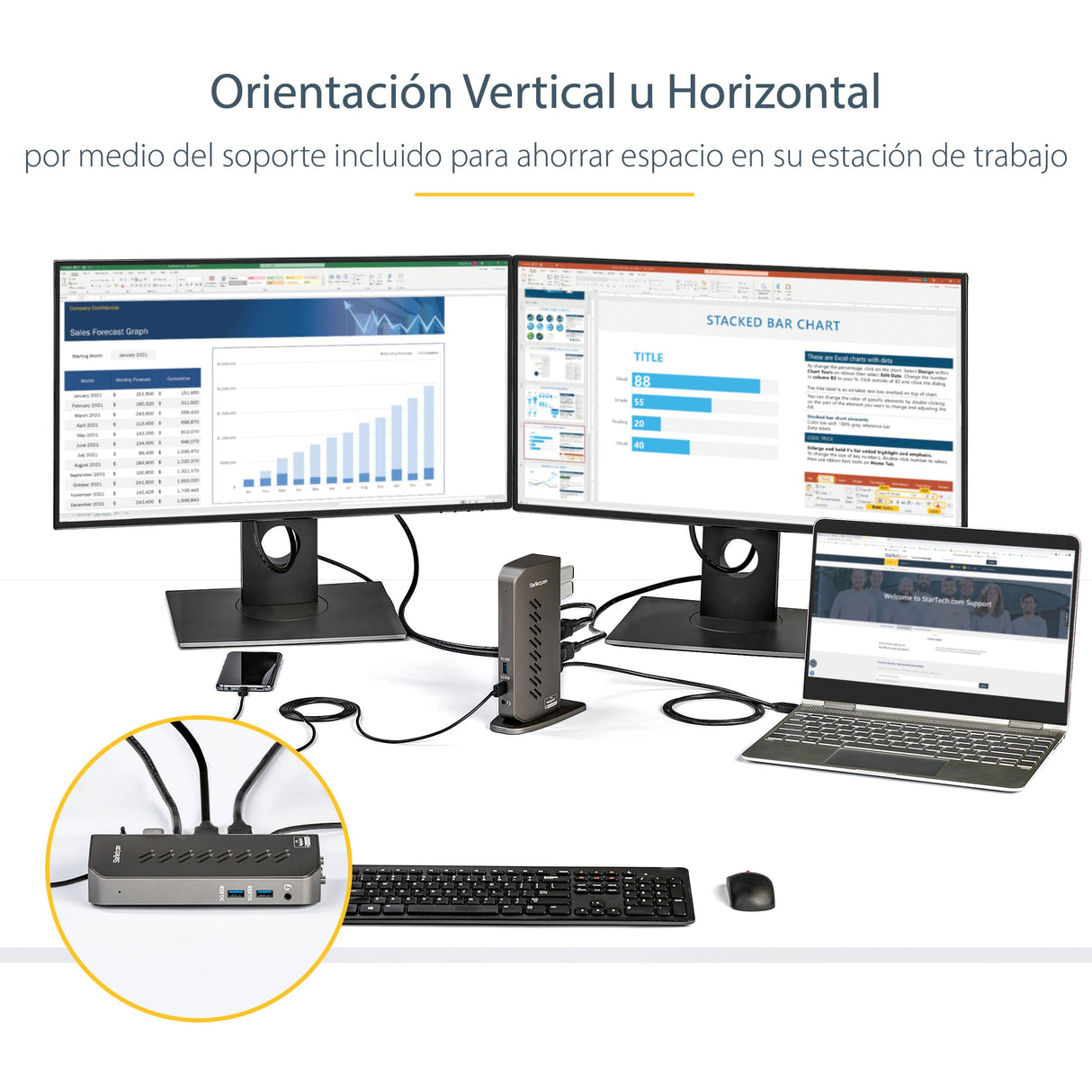 StarTech.com Dock USB-C o USB-A - Docking Station Universal Híbrido para Portátil Win Mac USB Tipo C o USB-A - 2x HDMI o DP (DK30A2DHUUE)