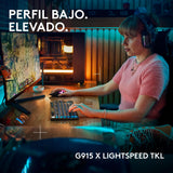 Logitech G G915 X LIGHTSPEED TKL, Teclado para gaming inalámbrico de perfil bajo, teclas de PBT de doble moldeado, elegante acabado aluminio, clic perceptible azul GL -PC/Mac, QWERTY US INT'L - Negro