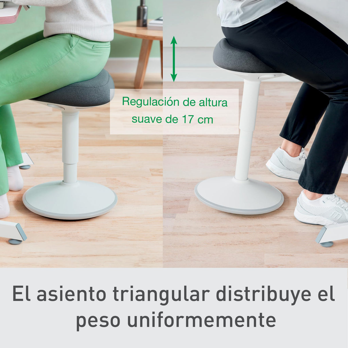 Leitz Ergo Taburete Ergonómico con Acolchado Doble, Altura Ajustable 47 a 64cm para Trabajo Sentado, Cubierta Fabricada con un 100% de Material Reciclado Post-Consumo, Gama Ergo, Gris Claro, 65440085