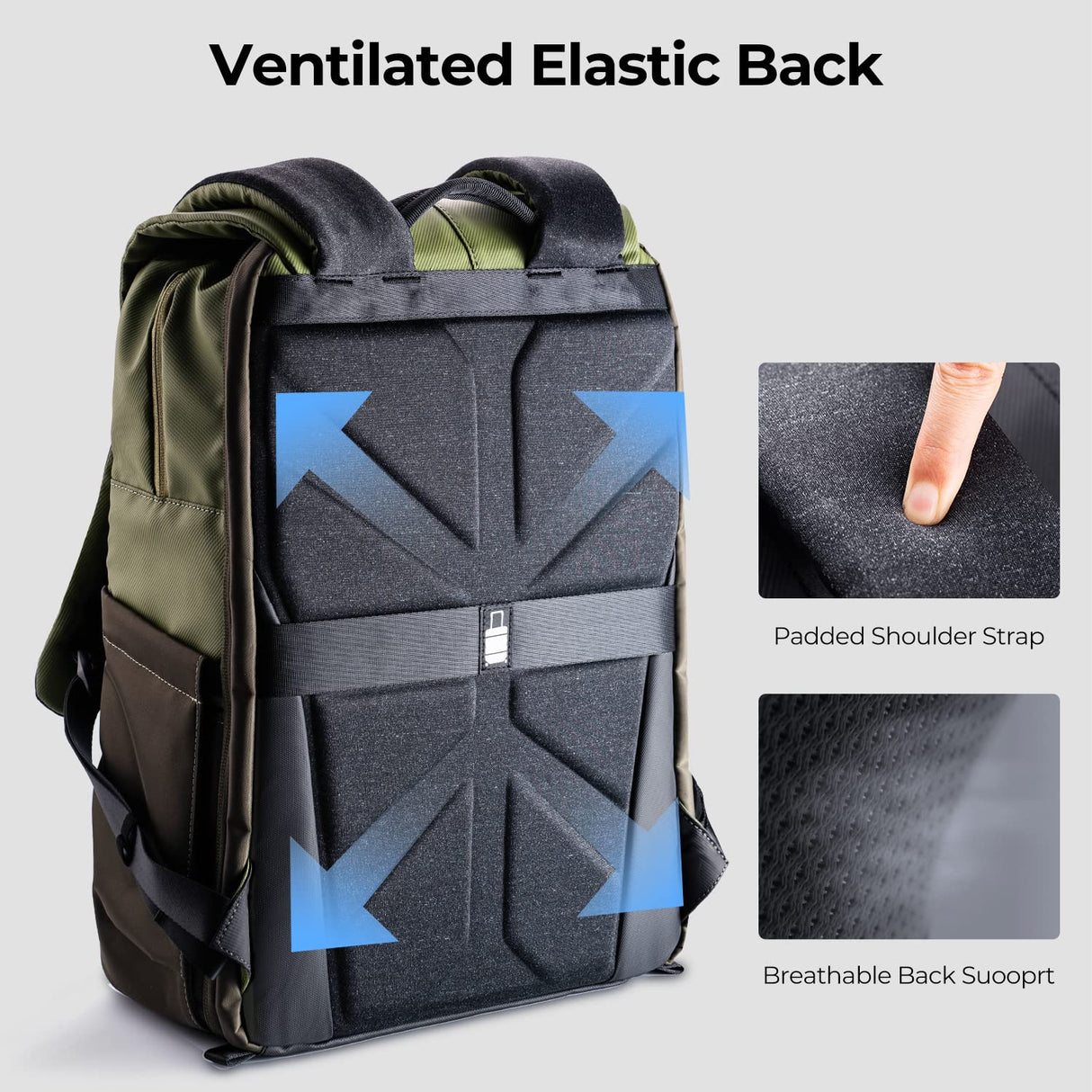 K&F Concept Mochila para Camara Multifuncional，Mochila Fotografía Profesional,Mochila Fotográfica para Reflex Impermeable, Bolsa Cámara Compartimento para Portátil de 15.6 Pulgadas(20L) Verde