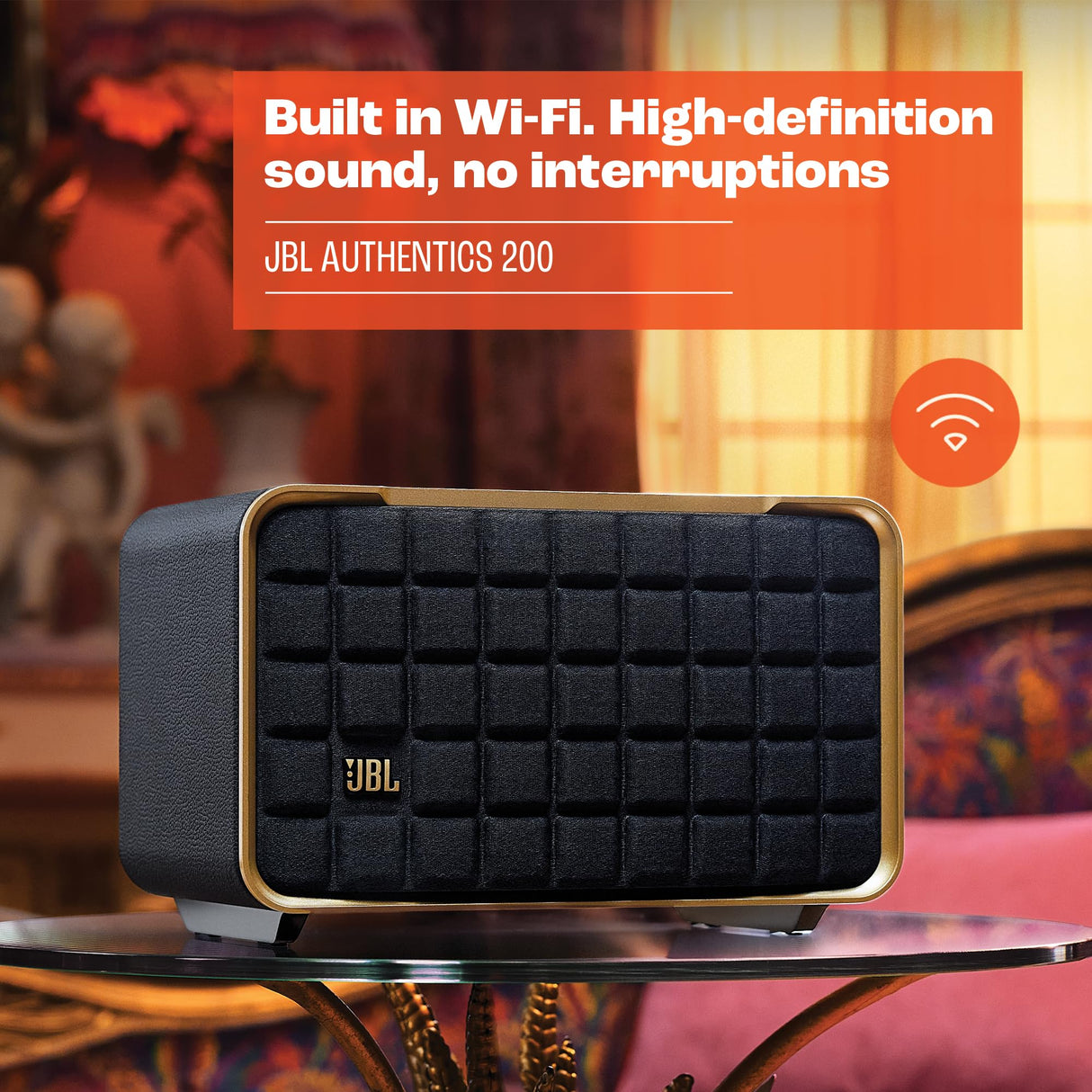 JBL Authentics 200, Altavoz Inteligente con tecnología Bluetooth, diseño Retro, con cuadrícula Gris, Wi-Fi Integrado, Google Assistant, Amazon Alexa, AirPlay, One App, Negro, Enchufe UK (Tipo G)