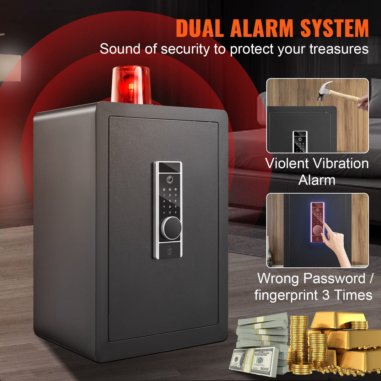 VEVOR Caja fuerte de seguridad de acero, 2.2 pies cúbicos, cerradura de teclado digital y huellas dactilares, bolsa ignífuga, protege dinero en efectivo, oro, joyas, documentos, 15.8 x 13 x 23.6