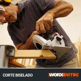 WORX Sierra circular Brushless 20V | PowerShare | WX520 | Incluye 1 batería 2Ah y cargador | Motor sin escobillas, corte a bisel, base de aluminio, empuñadura ergonómica