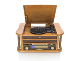 Dual NR 4 Nostalgie - Cadena musical con tocadiscos (radio FM/AM, CD-RW, MP3, USB, casete, entrada auxiliar), color marrón (importado)
