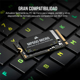 Corsair MP600 Micro 2TB M.2 NVMe PCIe x4 Gen4 SSD – M.2 2242 – hasta 7.000 MB/s de Lectura Secuencial – Compatible con Los Portátiles Lenovo Legion Go y Thin PCIe 4.0 – Negro