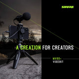Shure MV88+ Micrófono de Condensador Kit de vídeo estéreo Digital para Apple y Android, con Cable, con trípode Manfrotto PIXI, Abrazadera para teléfono, Soporte y Cables iOS y USB-C