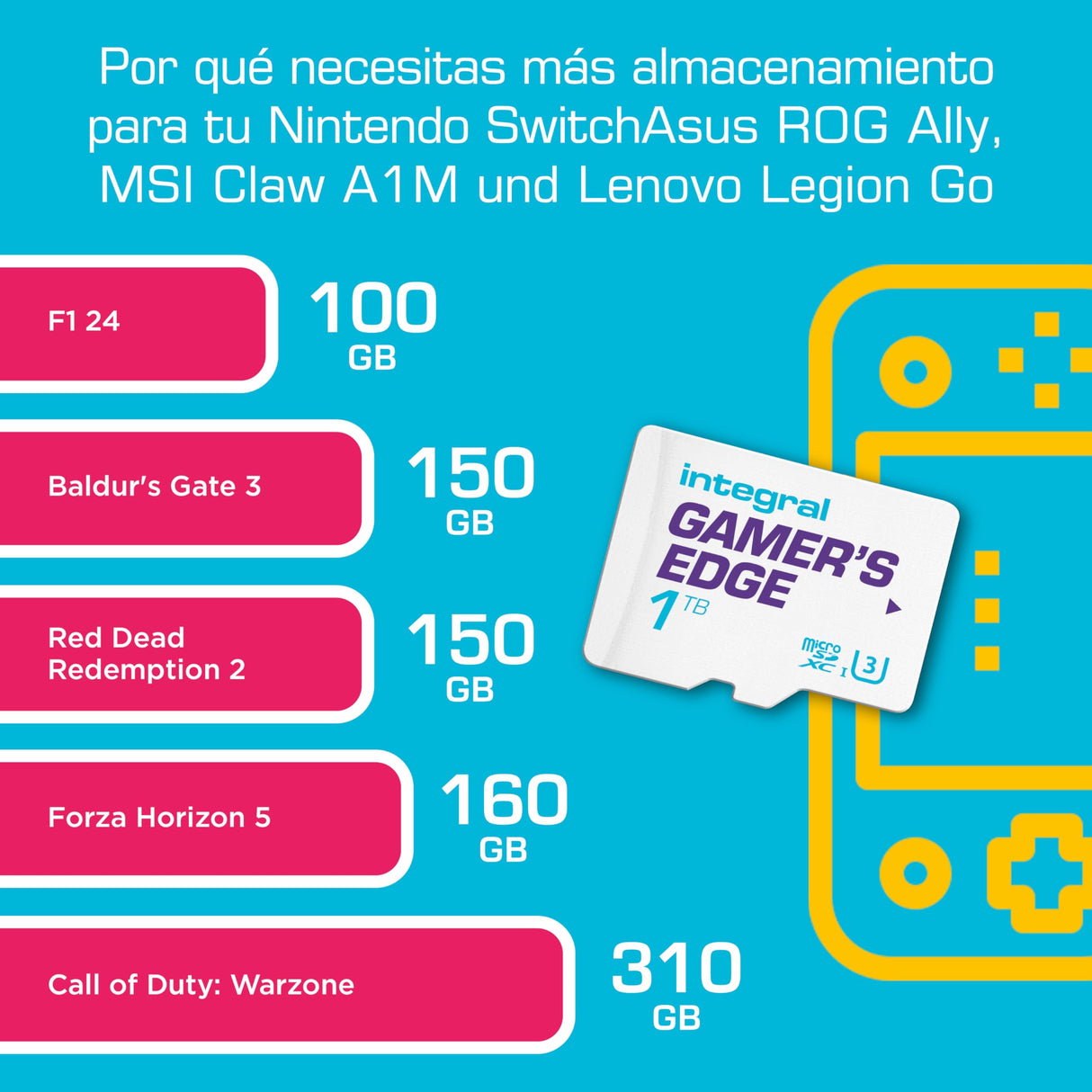 Integral Tarjeta Micro SD Gamer's Edge de Integral 1TB para Nintendo Switch - Carga, Guarda y almacena con rapidez Juegos, DLC y Datos, creada para Nintendo Switch, Switch Lite y Switch OLED.