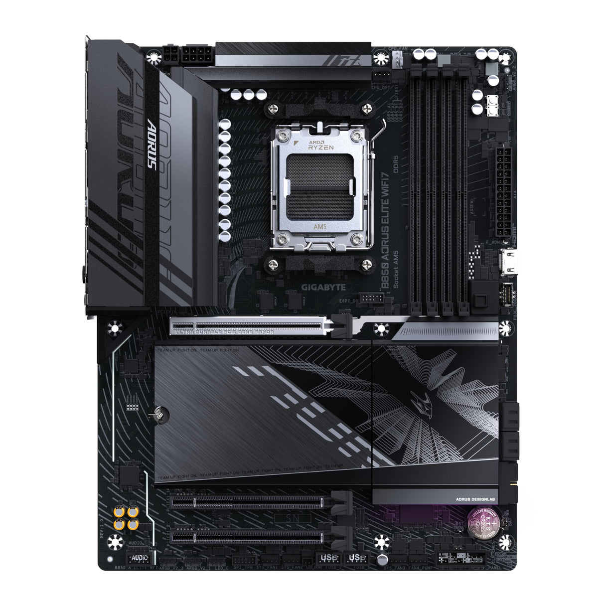 GIGABYTE B850 AORUS Elite WIFI7 Placa Base - Procesadores AMD Ryzen Serie 9000, VRM Digital de 14+2+2 Fases, hasta 8200MHz DDR5 (OC), 1xPCIe 5.0 + 2xPCIe 4.0 M.2, LAN 2.5, WiFi 7, USB 3.2 Gen 2x2
