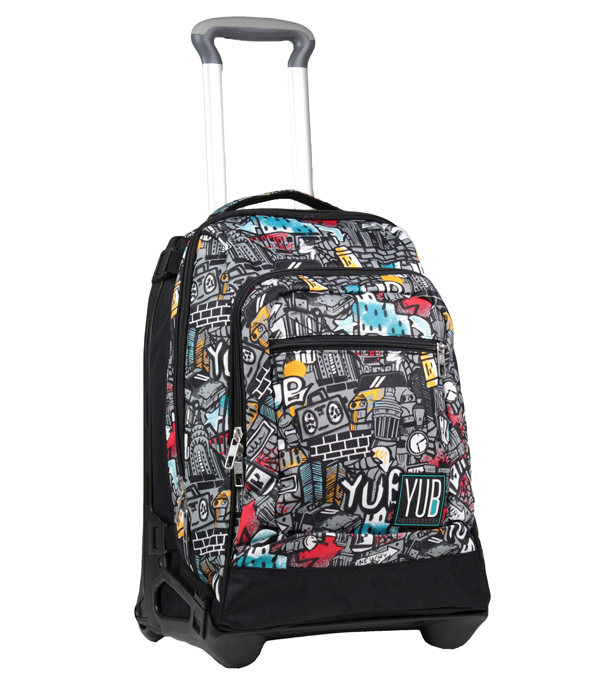 Yub Mochila con Ruedas Trolley Tech YUB Graffiti, Negro - Mochila 3 en 1, Mochila Escolar con Carro - Bolso Escolar Niños, Niñas, Adolescentes - Bolsillo Frontal con Organizador