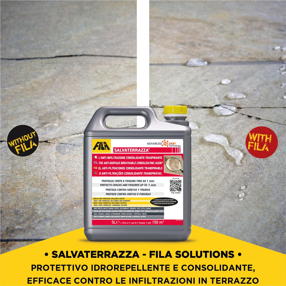FILA Surface Care Solutions SALVATERRAZZA 5L Repelente al Agua para terrazas y Exteriores de acción consolidante y antifiltración, No aplicable, 5 l (Confezione da 1)