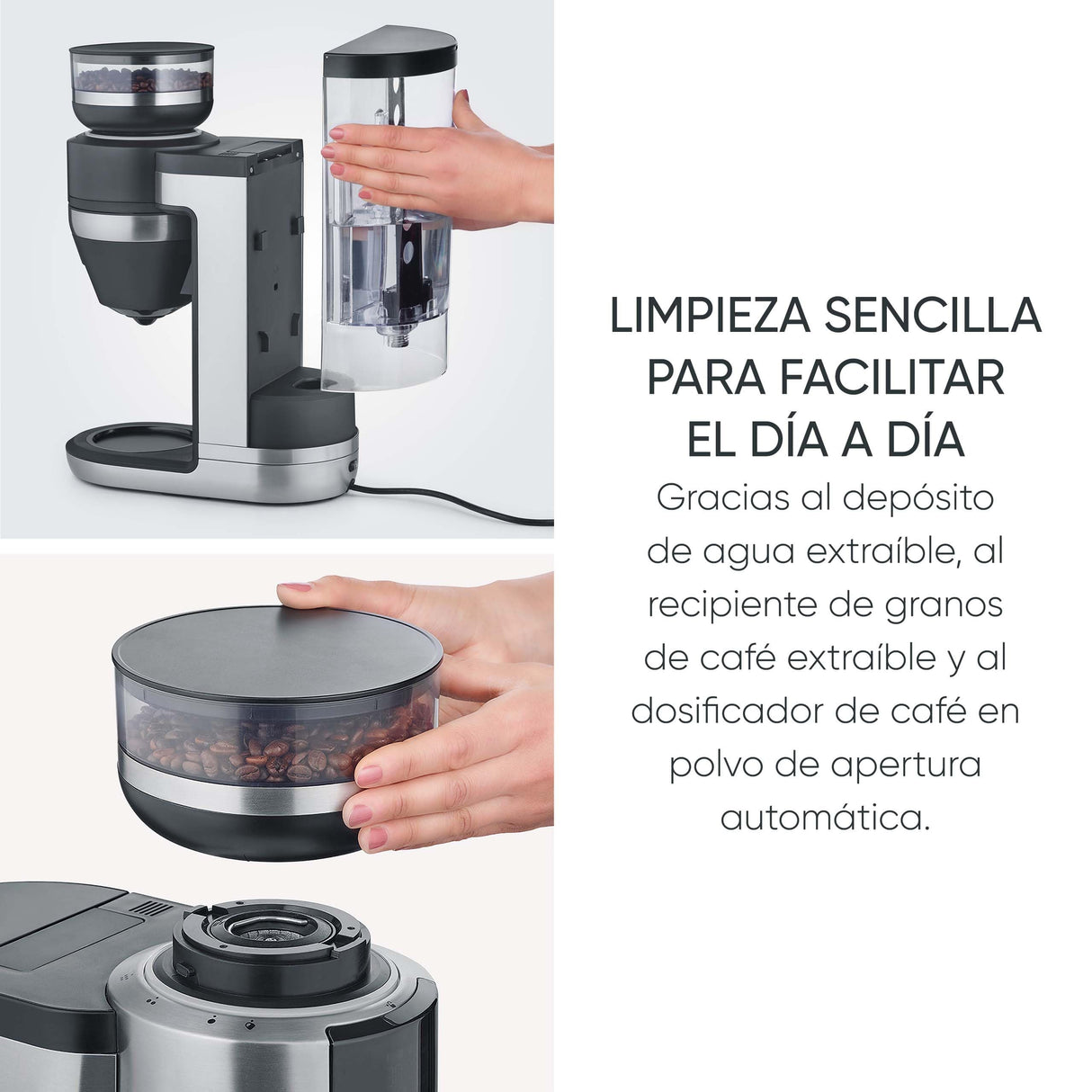 SEVERIN FILKA, cafetera de filtro totalmente automática, cafetera de filtro 5 en 1 con pantalla LED, molinillo, con jarra de cristal, negro mate/acero inoxidable, KA 9694