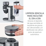 SEVERIN FILKA, cafetera de filtro totalmente automática, cafetera de filtro 5 en 1 con pantalla LED, molinillo, con jarra de cristal, negro mate/acero inoxidable, KA 9694