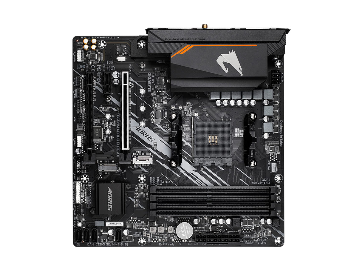 GIGABYTE B550M AORUS Elite AX Placa Base - Procesadores AMD Ryzen 5000, VRM de 5+3 Fases, hasta 4733 MHz DDR4, 1xPCIe 4.0 + 1xPCIe 3.0 M.2, Wi-Fi 6E, LAN 1GbE, USB 3.2 Gen 1