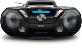 Philips AZB798T/12 Máquina de Sonido CD portátil, Reproductor de CD y Cassette Dab y FM Bluetooth, MP3-CD, USB, Bass dinámico, Control Remoto, Temporizador de sueño - Negro