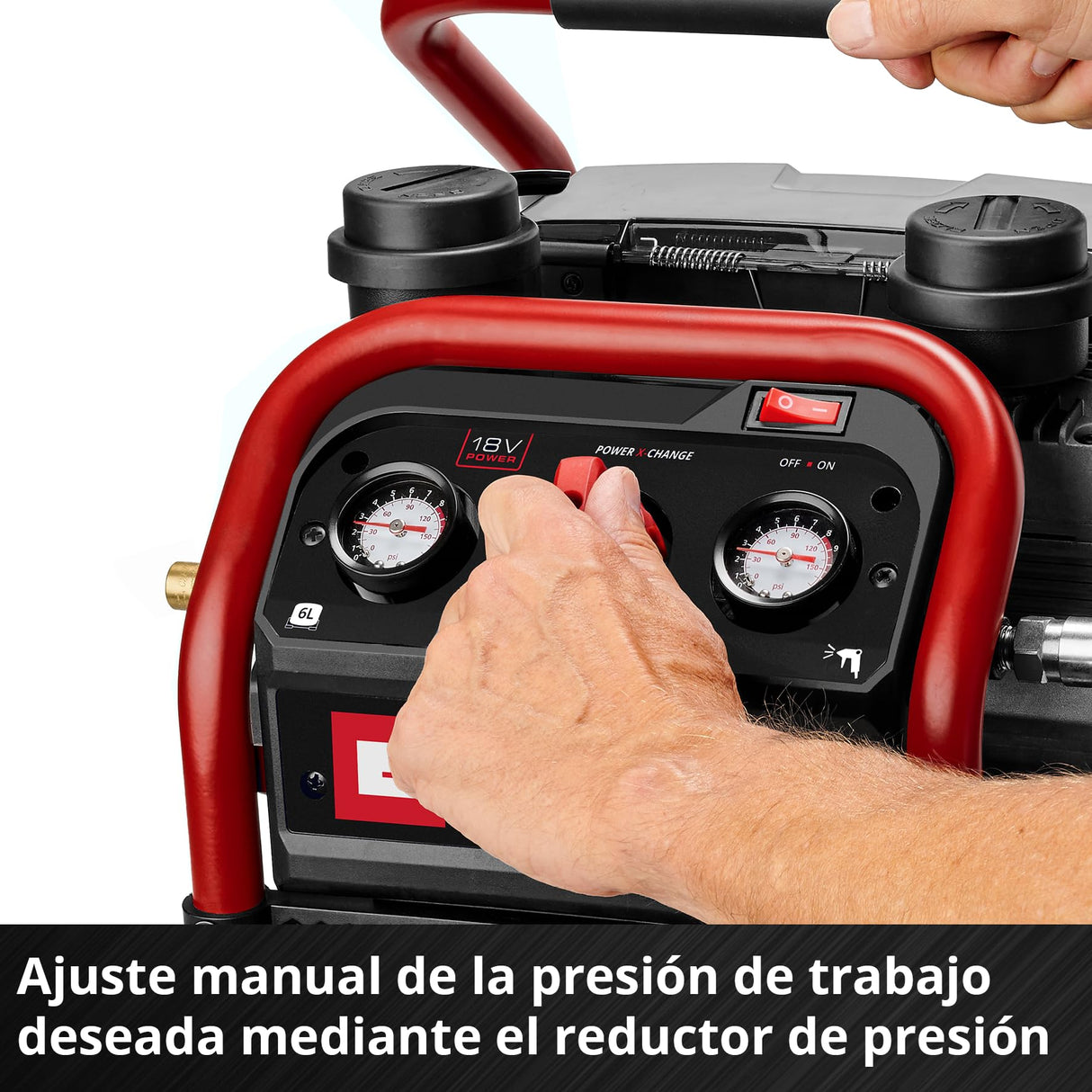 Einhell Professional Compresor con batería SILENZZO 18/160 Power X-Change (18 V, máx. 8 bar, depósito de 6 l, potencia de aspiración 160 l/min, manómetro, sin aceite, silencioso, sin batería)
