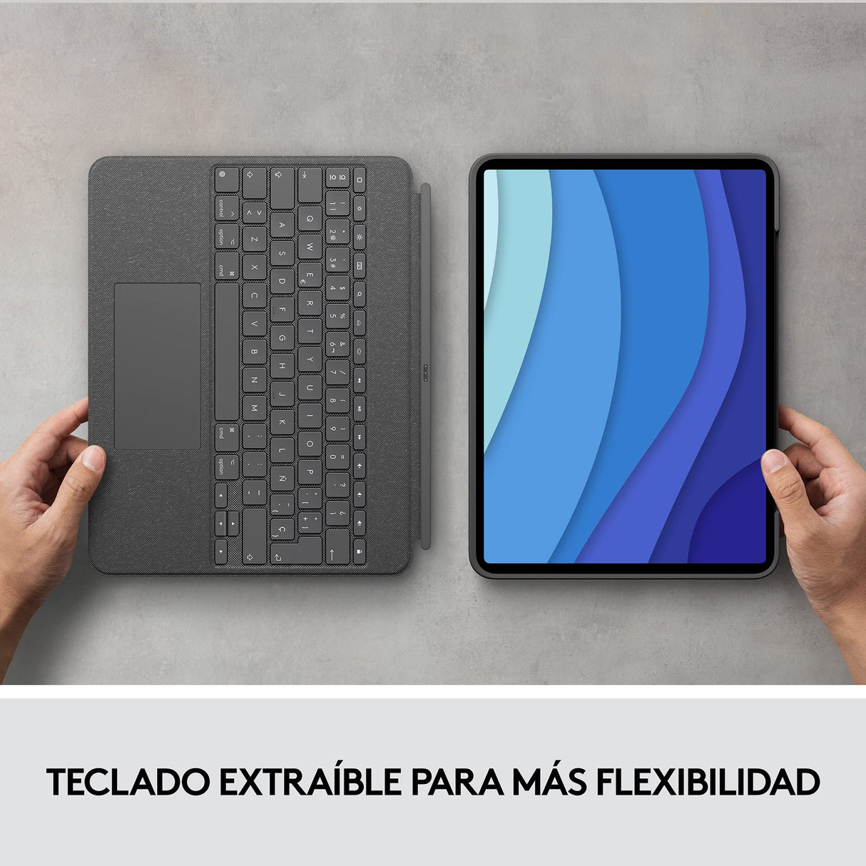 Logitech Combo Touch Funda con Teclado para iPad Pro 12,9 Pulgadas (5a Gen. - 2021) - Teclado Retroiluminado Extraíble con Soporte, Trackpad, Smart Connector - Disposición QWERTY Español - Gris