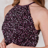 Maya Deluxe Maya Berry Embellished Halter Neck Maxi Dress Vestido de Dama de Honor, 12 para Mujer