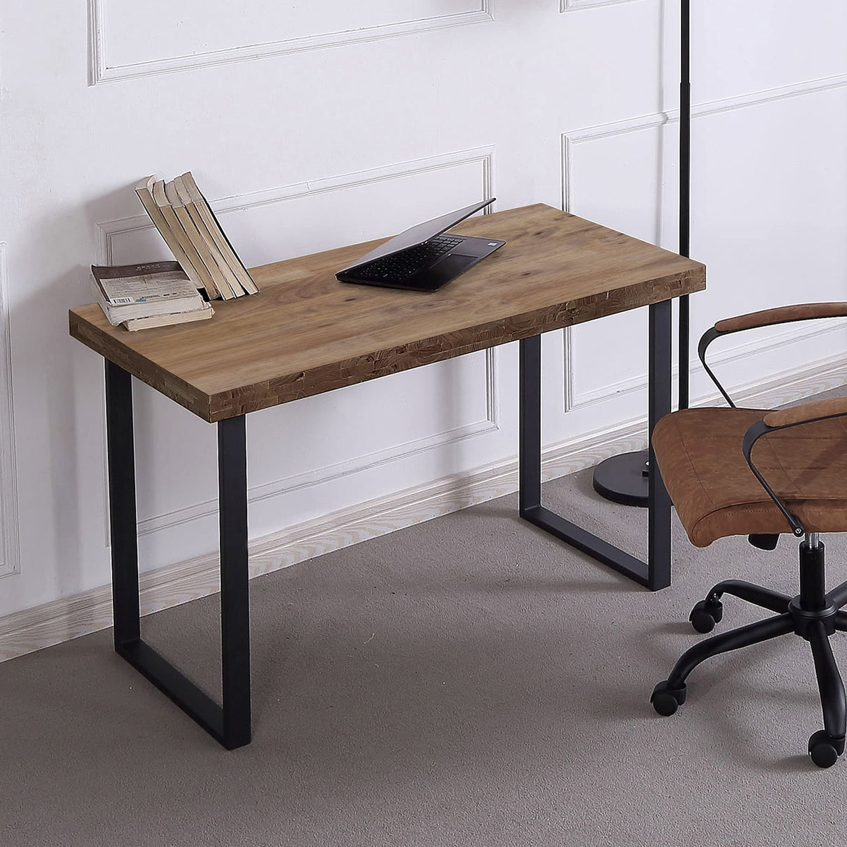 Adec Group Natural, Mesa de Estudio, Escritorio o Despacho, Mesa de Oficina, Color Roble Boreal y Negro, Medidas: 120 cm (Largo) x 60 cm (Ancho) x 73 cm (Alto)