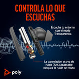 Auriculares inalámbricos Poly Voyager Free 60+ UC - Micrófonos con supresión de ruido para llamadas nítidas - ANC - Funda de carga con pantalla táctil - Funciona con iPhone, Android, PC/Mac - Blanco