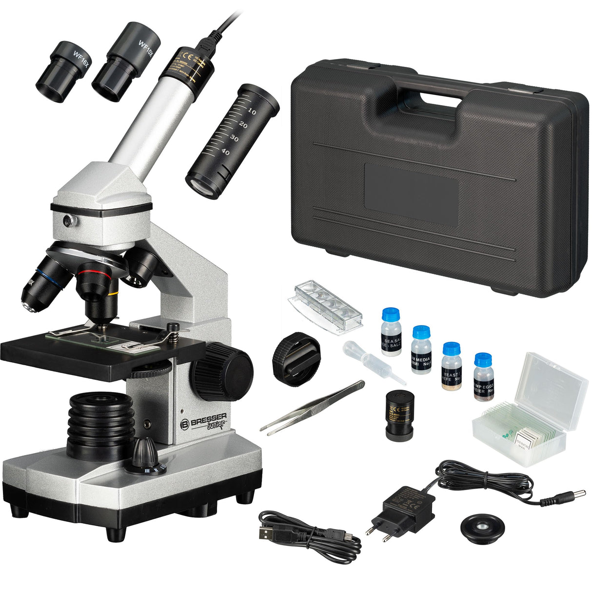 Bresser JUNIOR 40x-1024x Microscopio Set, negro, plata