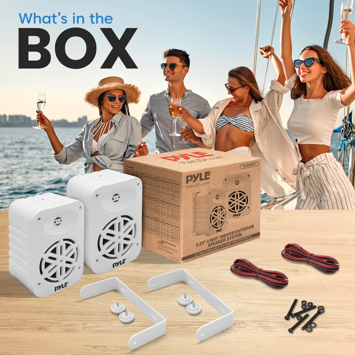 Pyle Altavoces para Interior y Exterior – 500 W, 2 Altavoces Blancos de 5,25" Impermeables, Sistema de 2 Vías con Tweeter de ½, para Casa, Barco, Terraza y Piscina