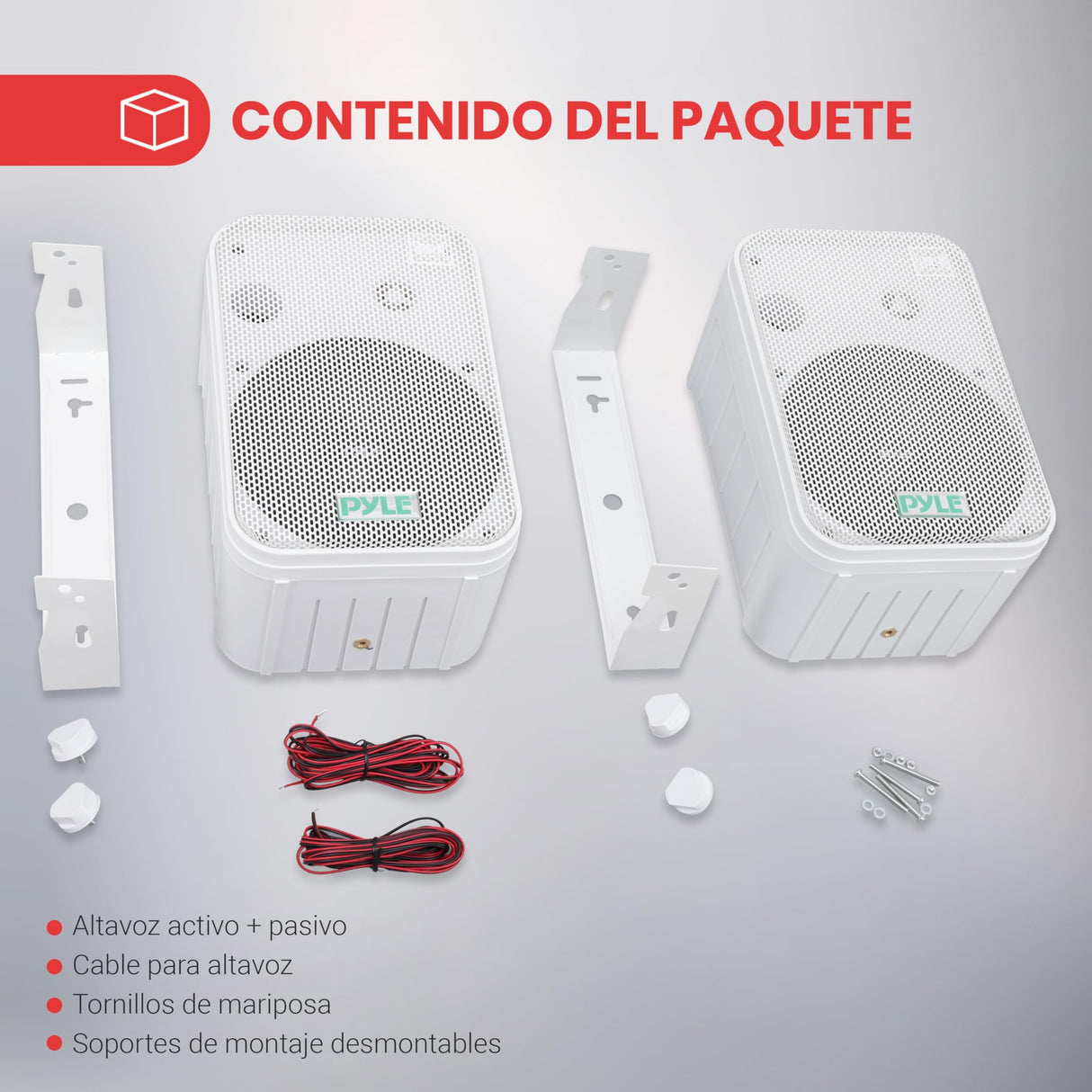 Pyle par de Altavoces de Pared, Techo, Inalambrico, Impermeable, Waterproof, Exteriores, Interiores, Par de 3.5” de 3 vias, Activo, Pasivo. Color Blanco