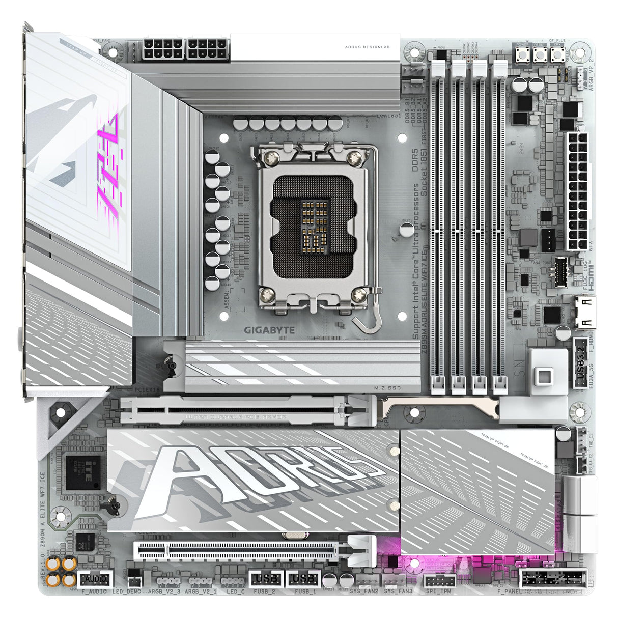 GIGABYTE Placa Base Z890M AORUS Elite WIFI7 Ice - Compatible con procesadores Intel Core Ultra (Serie 2), 12+1+2 Fases VRM, hasta 8800MHz DDR5 (OC), 1xPCIe 5.0 + 2xPCIe 4.0, Wi-Fi 7, Thunderbolt 4
