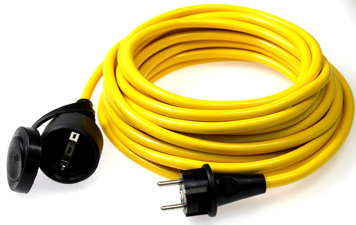 as - Schwabe alargador de Cable de 25 m K35 AT-N07V3V3-F 3G2,5 - Cable de extensión 230 V/16 A - con Tapa de protección - Resistente al Polvo y a Las Salpicaduras IP44 - Color Amarillo, 60351