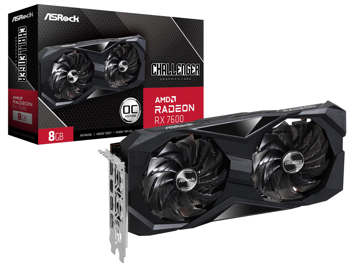 ASRock Tarjeta gráfica AMD Radeon RX 7600 Challenger 8GB OC GDDR6 DisplayPort HDMI 0dB Silent Cooling Graphics Card 128-bit 7680 x 4320 18 Gbps