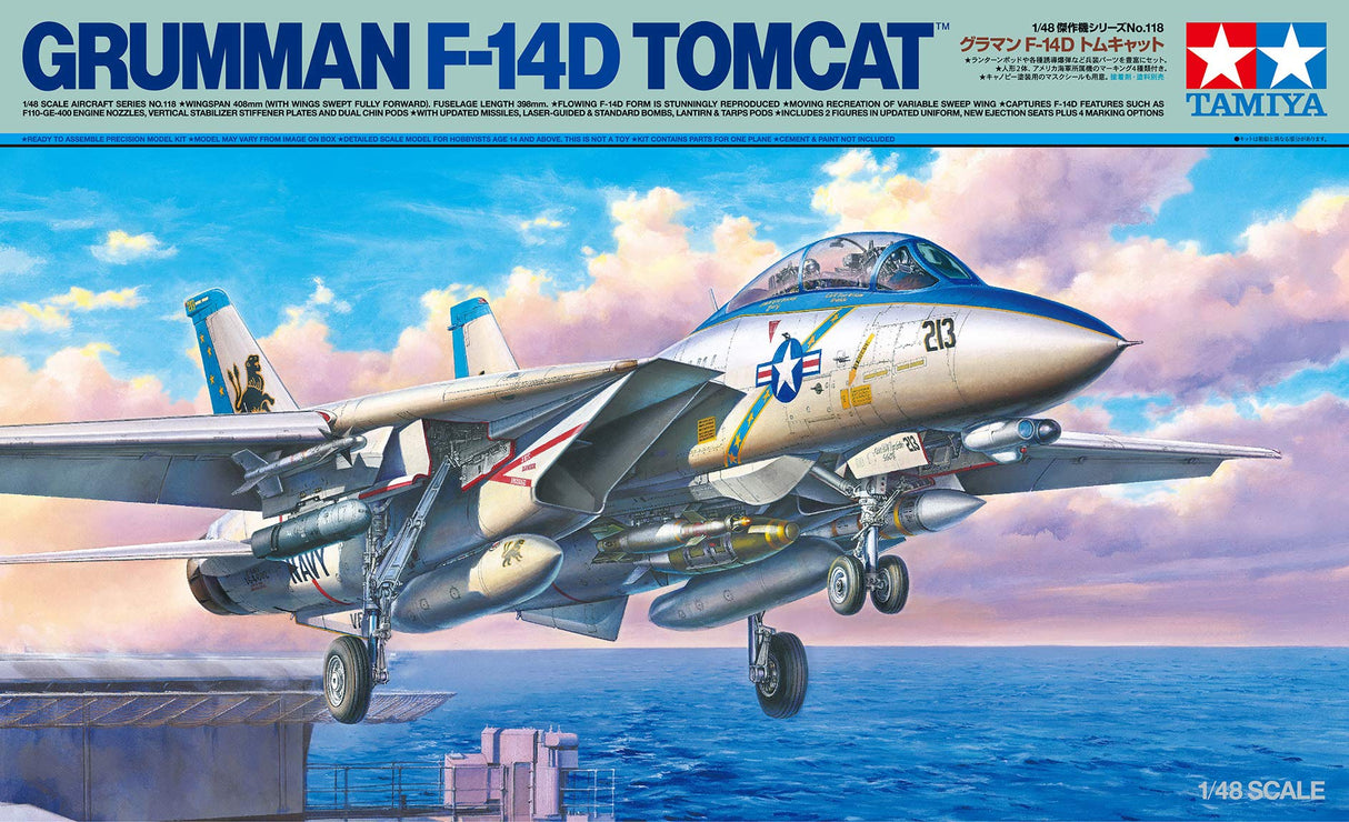 Tamiya 61118 Grumman F-14D Tomcat maqueta (Escala 1:48, plástico), Color Plateado, 11.5 x 19 x 3.13 Pulgadas (TAM61118)