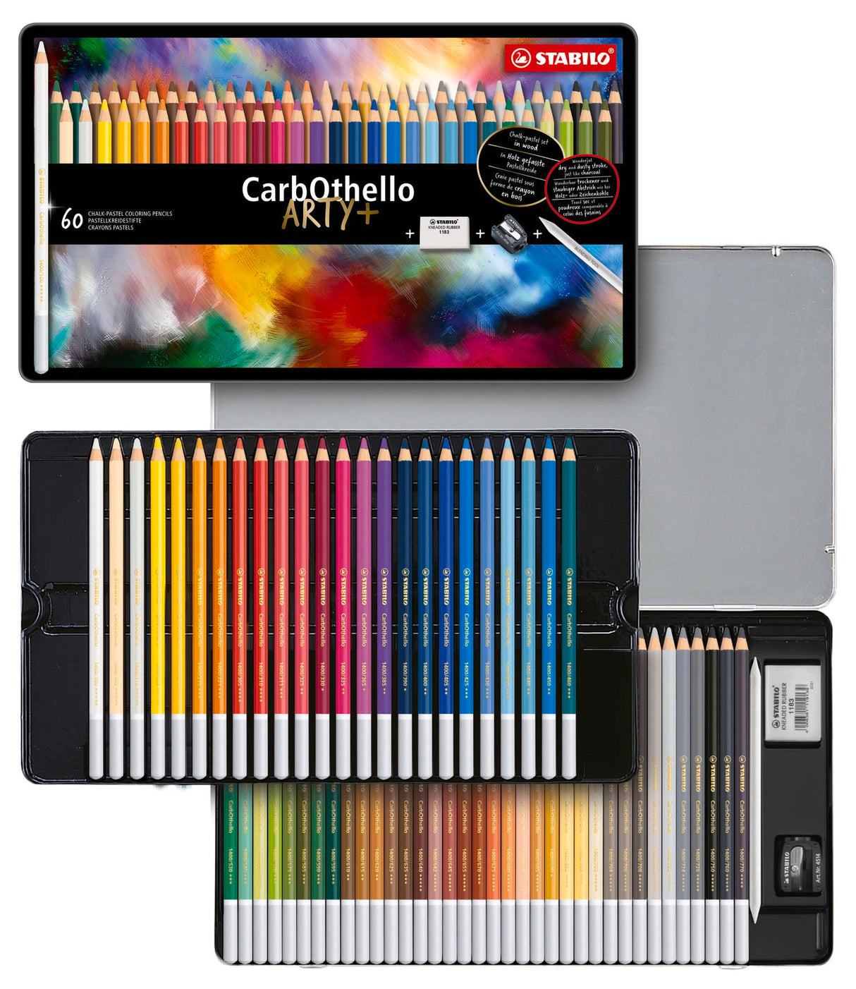 Lápiz de color tiza-pastel STABILO CarbOthello - Caja de metal con 60 colores