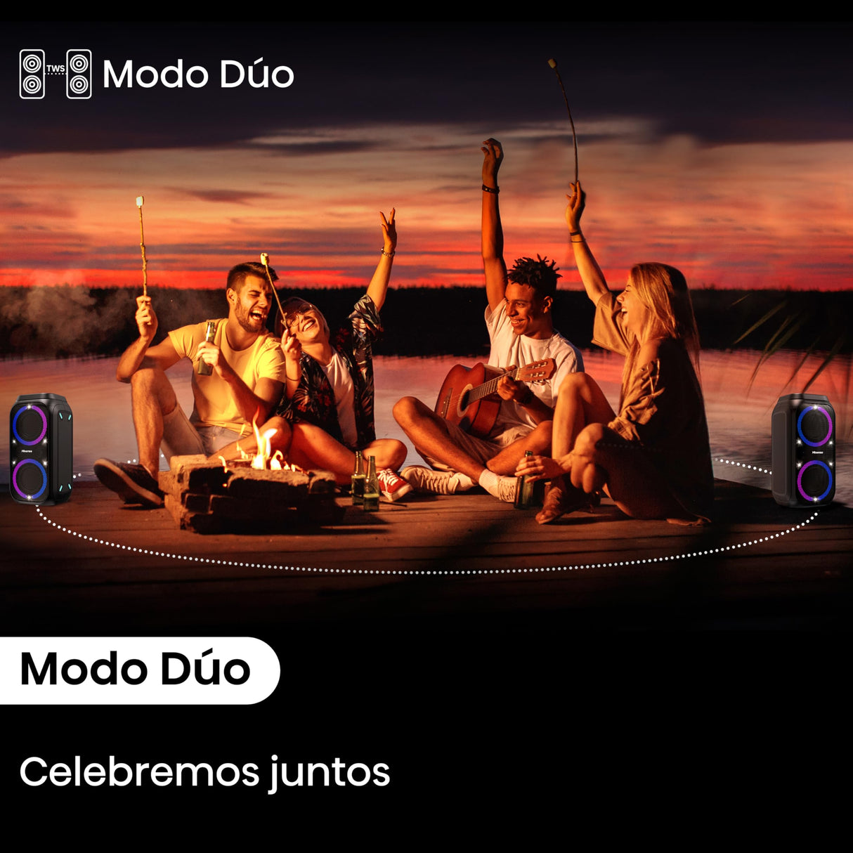 Hisense HP160 Party Rocket - Altavoz Portatil, Modo Karaoke, 160W, 5 Efectos de Luz, Batería de hasta 12 Horas de Duración, Modo Dual (2 Altavoces), Plug and Play, Bluetooth, AUX, USB, IPX4