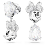 Swarovski Disney100 Pendientes Disney Minnie Mouse, Diseño asimétrico, Cristales Blancos, Baño de Rodio