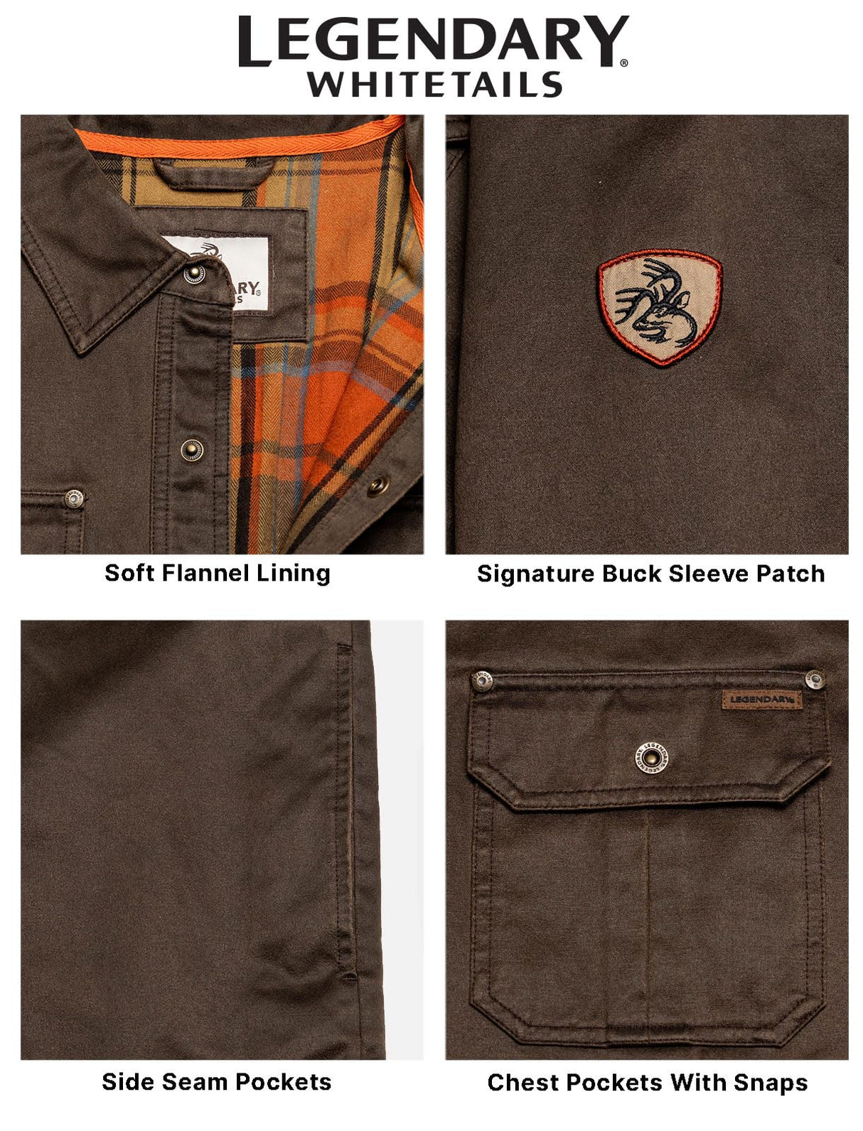 Legendary Whitetails Flannel Lined Shirt Jacket Waxed Cotton Water Resistant Chaqueta, Tabaco, X-Large Alto para Hombre