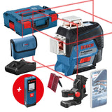 Bosch Professional nivel láser GLL 3-80 C + medidor de distancias GLM 20 (1 batería de 12 V, láser rojo, con función de aplicación, alcance: hasta 30 m, en L-BOXX)