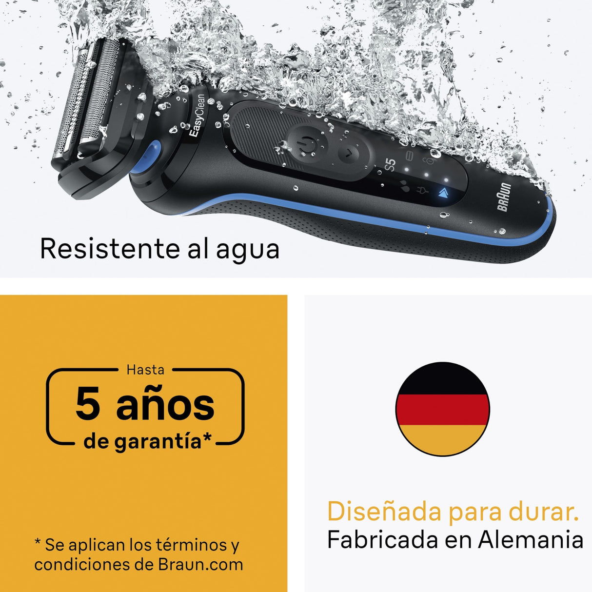 Braun Afeitadora Eléctrica Hombre Series 5, Máquina De Afeitar En Seco Y Mojado, 2 Modos De Afeitado, 50 Min De Uso, Centro De Limpieza, Recortadora De Precisión, Estuche De Viaje, 52-B7200CC, Azul